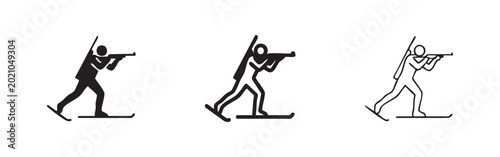 Fotografie Biathlon Icon: Silhouette of Athlete Skiing and Shooting