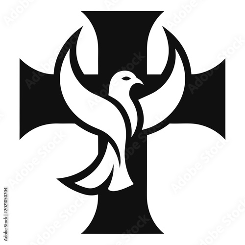 Tableau sur toile Dove on peace and cross isolated religion symbol