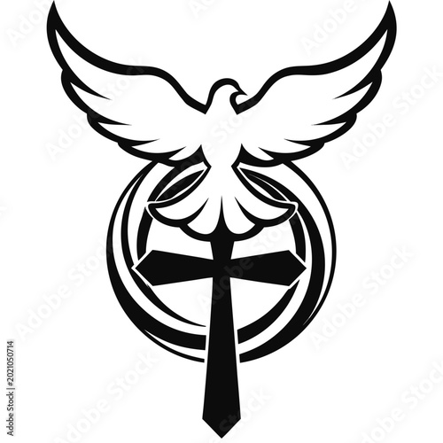 Fotografie Dove on peace and cross isolated religion symbol