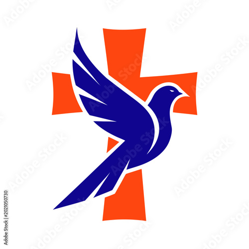 Tablou pe pânză Dove on peace and cross isolated religion symbol