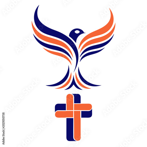 Bilde på lerret Dove on peace and cross isolated religion symbol