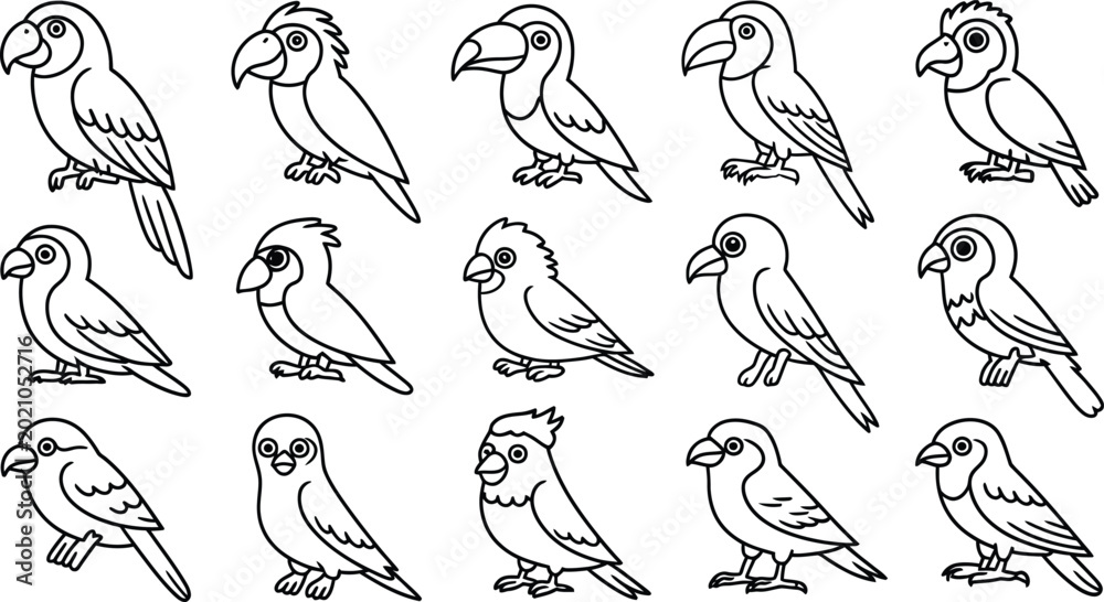 Fototapeta premium Cartoon birds illustration set in various poses Vector