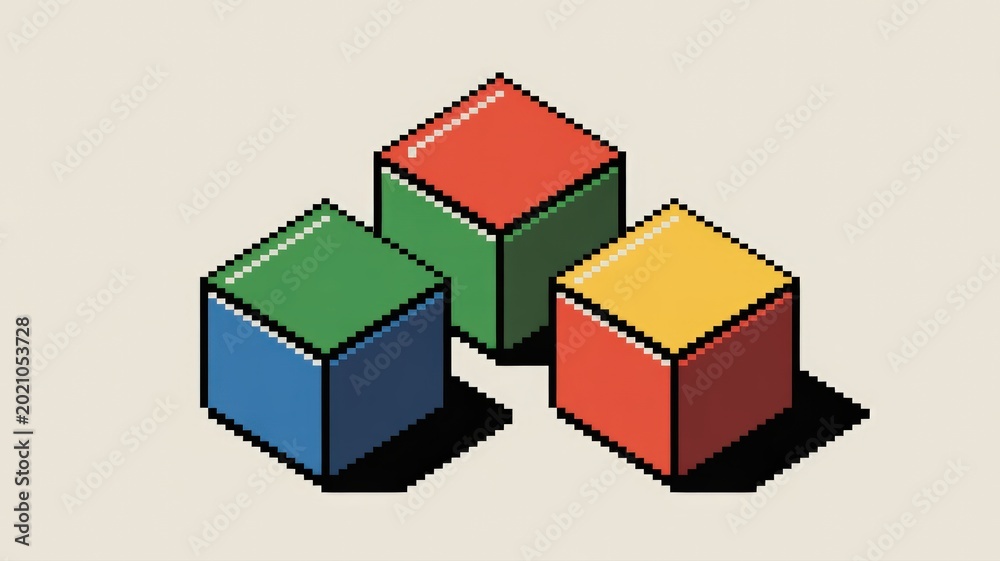 Naklejka premium Three colorful building blocks arranged in a simple formation on a neutral background