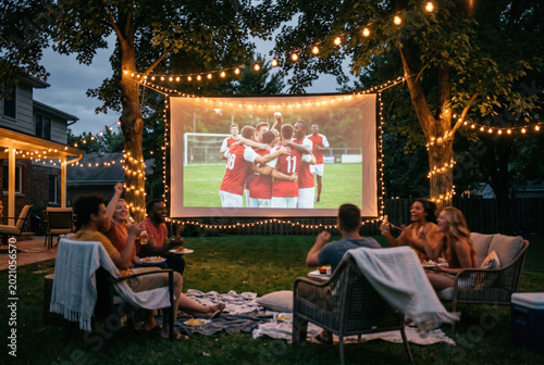 outdoor watch party with projector