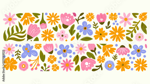 colorful floral arrangement a hand drawn style illustration with various wildflowers and leaves on a white background