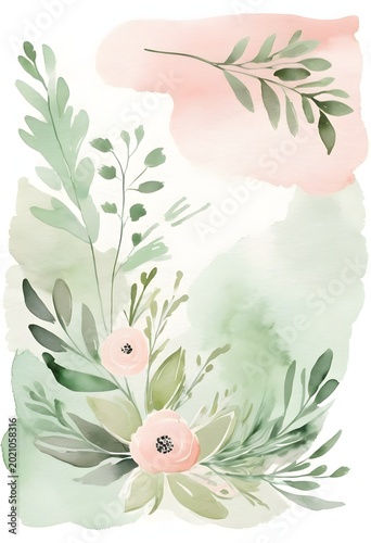 Elegant Watercolor Floral Frames and Botanical Background Collection, Wedding Invitations, Feminine Branding