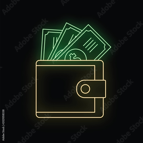 Принти на полотні Wallet filled with glowing green dollar bills, representing finance and wealth