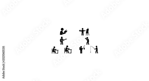 Fotografía Diverse Human Activities Set, Simple Stick Figure Icons, Lifestyle Hobbies Colle