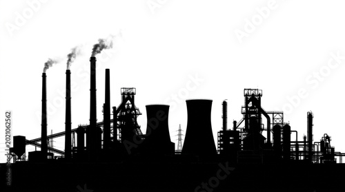 Canvastavla Industrial Factory Silhouette with Smoke Stacks.