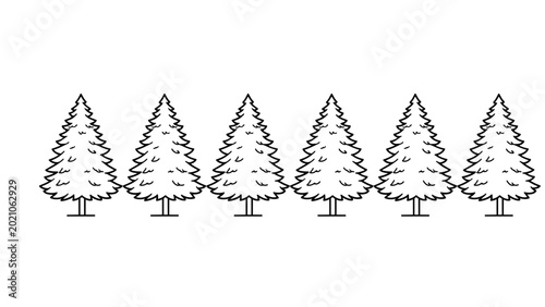 Fotografía Evergreen trees arranged in a neat row create a natural forest border that adds a touch of serene woodland charm to outdoor themed designs, winter landscapes, or environmental conservation concepts
