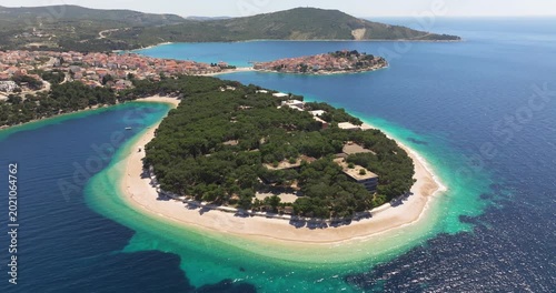 Aerial View of Raduča Beach and Primošten Town, Croatia