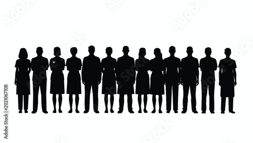 Schilderij op canvas A silhouette of a group of people standing in a line formal attire