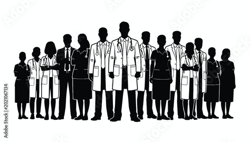 Schilderij op canvas A diverse group of healthcare professionals standing closely together in silhoue
