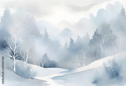 Winter Watercolor Landscape Backgrounds for Holiday Cards, Seasonal Branding and Frosty Nature Design Collection