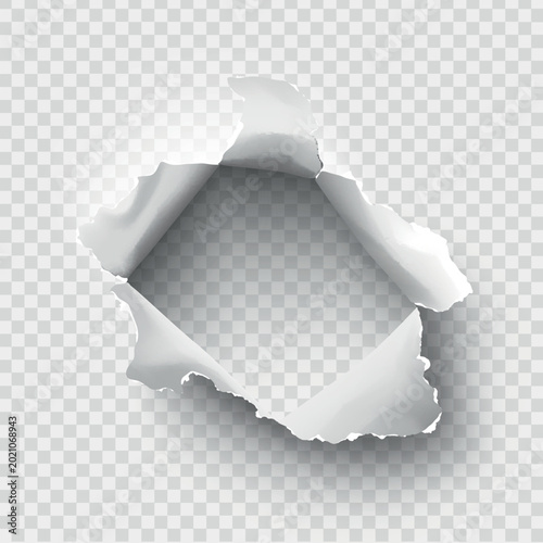 ragged Hole torn in ripped paper on transparent background
