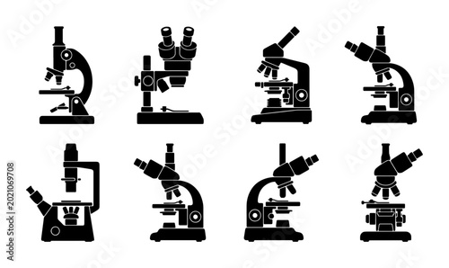 Photos Microscope Icon Set, Scientific Laboratory Equipment Vector Collection, Medical