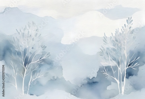 Winter Watercolor Landscape Backgrounds for Holiday Cards, Seasonal Branding and Frosty Nature Design Collection
