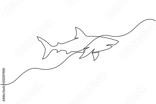 Shark fish continuous one line drawing minimal ocean predator vector illustration