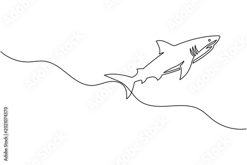 Shark swimming in sea continuous one line drawing minimal predator vector illustration