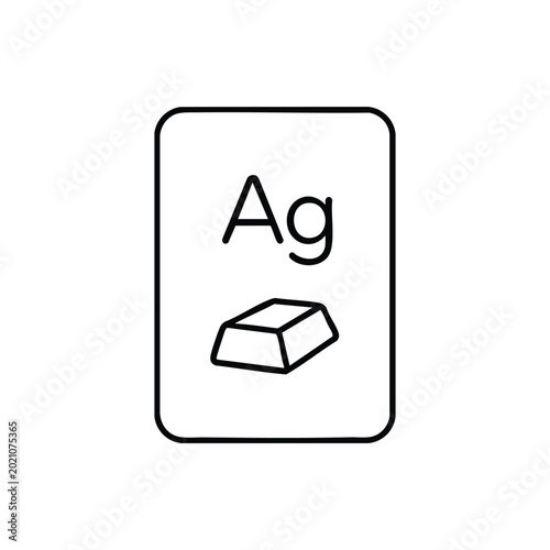 Silver metal icon black and white vector line illustration of Ag element and bullion ingot for metallurgy construction and materials design