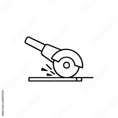 Angle grinder cutting metal bar black and white vector icon for construction and rebar work