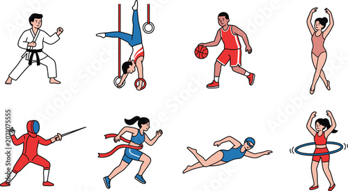 Illustration of eight different sports activities Vector