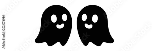 Cute Ghost Cartoon Characters Silhouette - Minimalist Halloween Spooky Pacman Style Mascot Graphic for Festive Designs