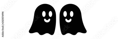 Cute Ghost Cartoon Characters Silhouette - Minimalist Halloween Spooky Pacman Style Mascot Graphic for Festive Designs