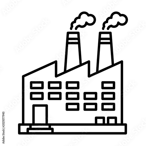 Photos A minimalist black line art icon of an industrial factory building with multiple