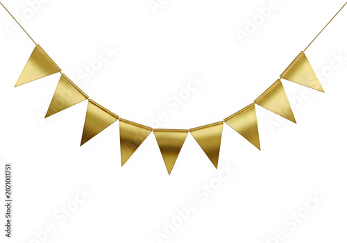 Gold bunting flags banner isolated on transparent background
