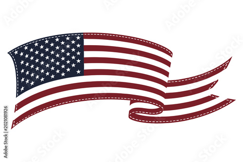 Waving american flag illustration with stitched fabric style