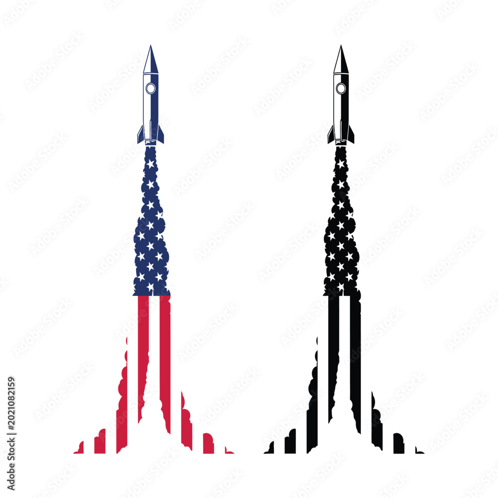 Fototapeta premium American flag rocket launch icon set
