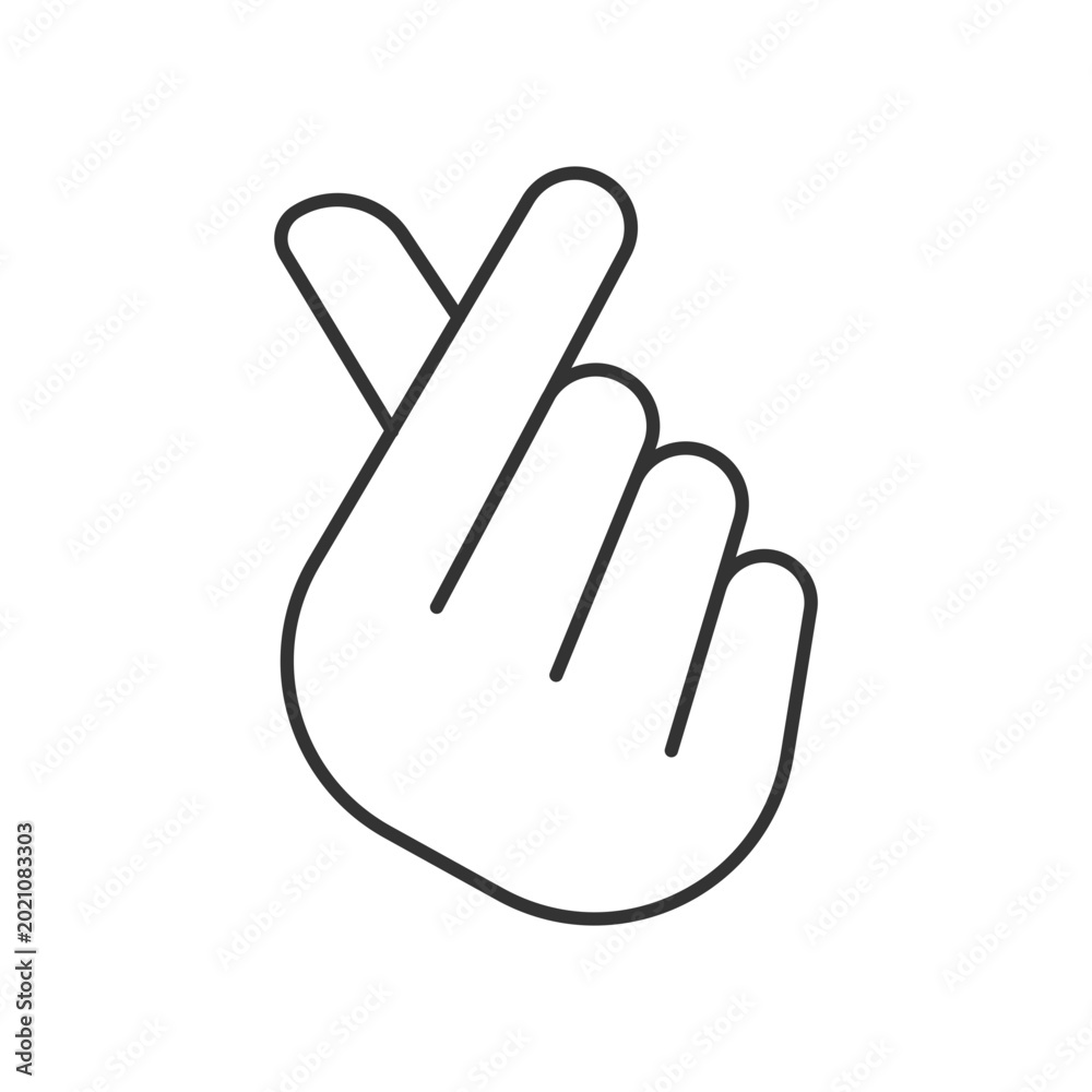 Obraz premium Finger heart linear icon. Gesturing hand for flirting and friendship. Romantic signature. Thin line customizable illustration. Contour symbol. Vector isolated outline drawing. Editable stroke