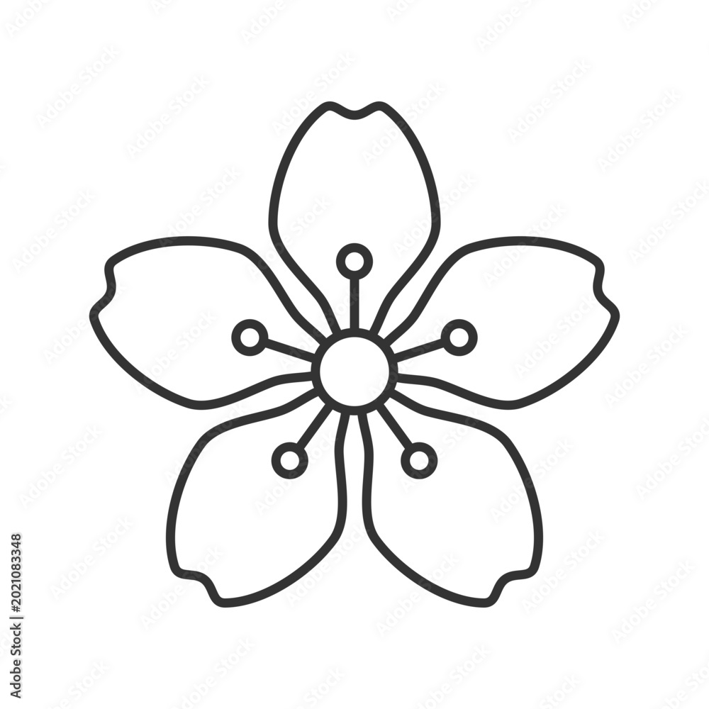 Fototapeta premium Cherry blossoms linear icon. Japanese sakura. Seasonal march flowers. Tree bloom. Chinese spring. Thin line customizable illustration. Contour symbol. Vector isolated outline drawing. Editable stroke
