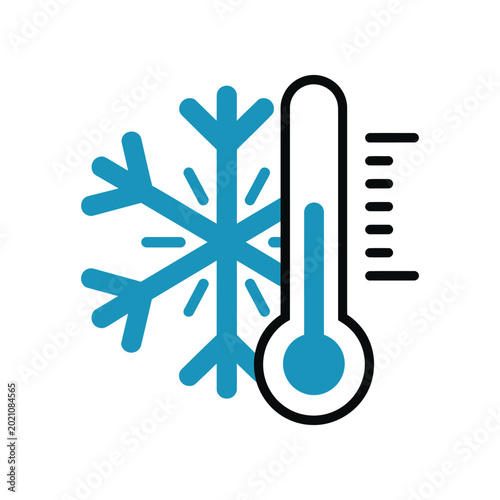 Schilderij op canvas Cold icon vector Winter illustration sign freezing symbol and thermometer logo representing low temperature icy weather and climate control concept modern vector design
