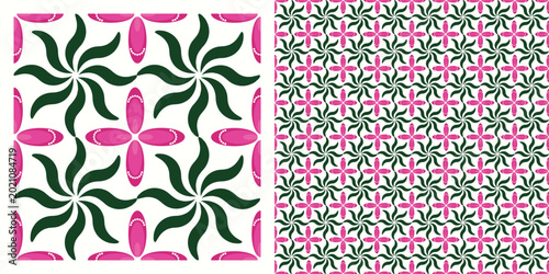Pink Green Floral Swirl Seamless Pattern Vector For Textile Print