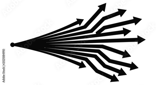 Fotografía A cluster of black arrows radiating outwards from a single point