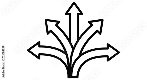 Cuadro en lienzo Multiple arrows diverging from a single point in a black outline