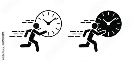 Dont Forget or Miss the Deadline concept human running rushed and belated for work businessman sign with clock deadlines stress planning and time management vector illustration design.