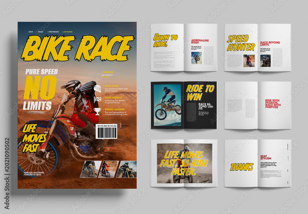 Divided Races Magazines Modern Bike Race Magazine Layout Template Stock Template | Adobe Stock