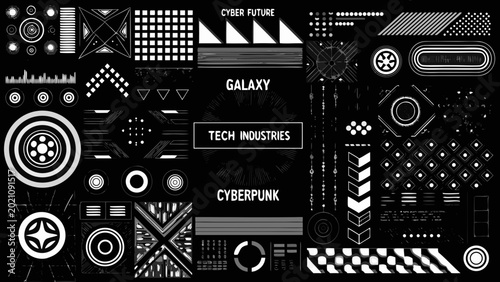 Quadro su tela abstract geometric shapes and text headers collection on a black background futu