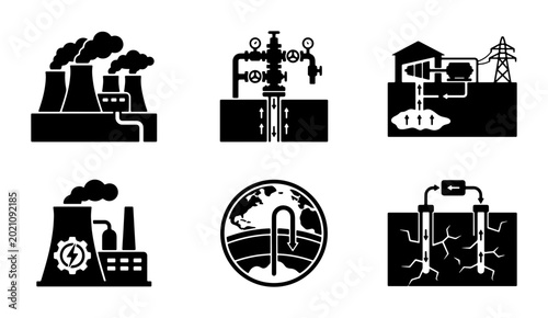 Photos Industrial Energy Icons: Power Plant, Wellhead, Geothermal Energy, Fossil Fuel E