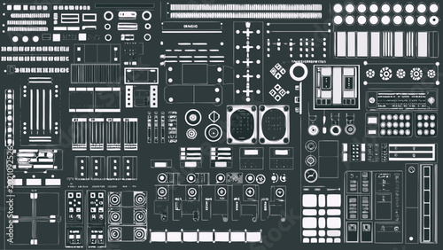 Fotografie collection of vintage electronic device parts and components detailed technical