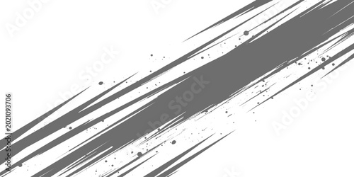 Tableau sur toile Dynamic black ink streaks slashing diagonally across a white background, with splatter accents and a bold, abstract, high-energy brushstroke style vector design