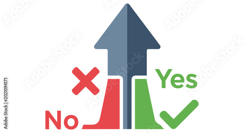 Bild auf Leinwand Arrow pointing upwards with yes and no indications and checkmarks