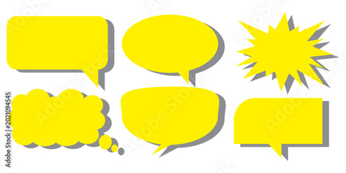 Fotografía A set of chat box designs for comments on social media or comics in yellow on a white background
