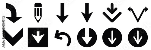 Fotografie Down Arrow vector icon set scroll illustration sign collection representing navigation direction scroll down and user interface control design modern vector illustration
