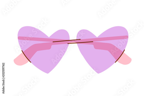 Purple heart sunglasses with translucent lenses isolated on background. Flat vector illustration for cute feminine accessories, summer fashion and romantic trendy design.