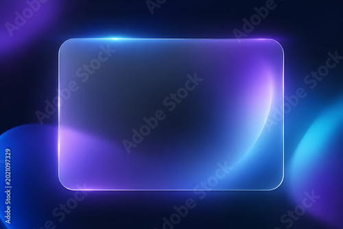Futuristic Glassmorphism Banner Translucent Frosted Glass Frame with Abstract Blue and Purple Neon Glow 