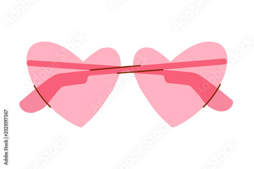 Pink heart shaped sunglasses with transparent lenses isolated on light background. Flat vector illustration for romantic fashion accessories, girly summer style and trendy feminine visuals.
